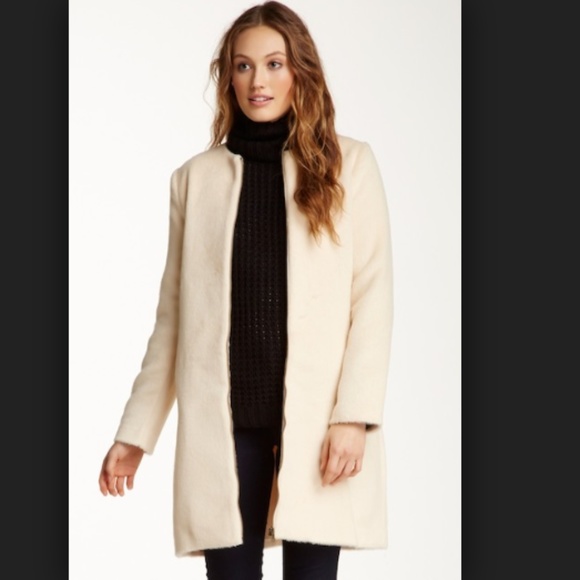Tulle Jackets & Blazers - Tulle Zip-Up Peacoat Jacket Cream Ivory Faux Fur